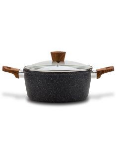   Nava 10-144-122 Nature tapadásmentes lábas, kőbevonattal, hőálló fogantyú, üvegfedő, 28 cm