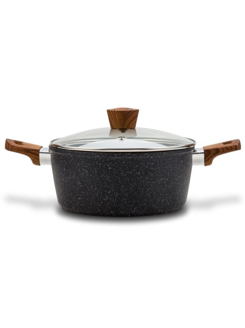 Nava 10-144-122 Nature tapadásmentes lábas, kőbevonattal, hőálló fogantyú, üvegfedő, 28 cm