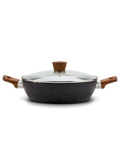   Nava 10-144-130 Nature tapadásmentes pecsenyesütő, kőbevonattal, hőálló fogantyú, üvegfedő, 28 cm