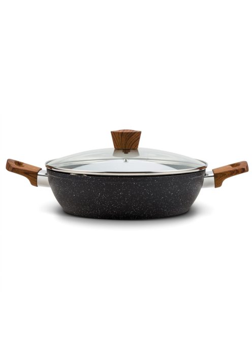 Nava 10-144-130 Nature tapadásmentes pecsenyesütő, kőbevonattal, hőálló fogantyú, üvegfedő, 28 cm
