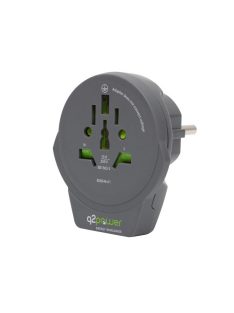   q2power 1.100110-TH utazóadapter, World to Europe USB, USB 5V 2.4A, max. 16 A, 250 V - 4000 W teljesítmény