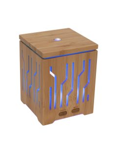   Home AD 200 aromadiffúzor, ultrahangos hidegpárásító, bambusz alapzat és fedél, 200 ml kapacitás, folyamatos színváltás,  tartozék hálózati adapter 