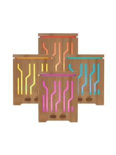  Home AD 200 aromadiffúzor, ultrahangos hidegpárásító, bambusz alapzat és fedél, 200 ml kapacitás, folyamatos színváltás,  tartozék hálózati adapter 