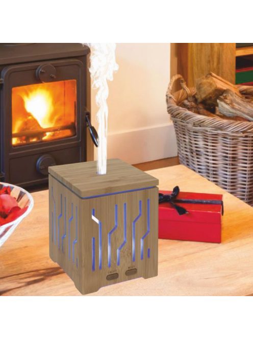 Home AD 200 aromadiffúzor, ultrahangos hidegpárásító, bambusz alapzat és fedél, 200 ml kapacitás, folyamatos színváltás,  tartozék hálózati adapter 