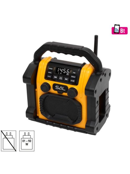 SAL BTWORKPRO munka- és szabadidő hangszóró, multimédia lejátszó, Bluetooth, LED lámpa, power bank, IP55, ütésálló
