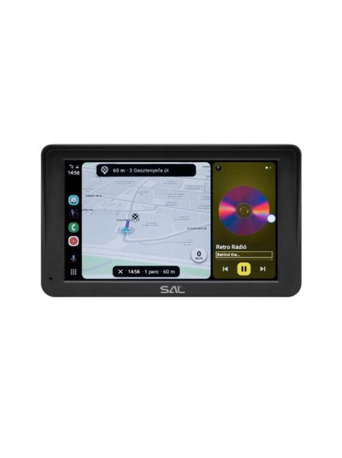 SAL CARPLAY7 autós multimédia központ, 7” IPS LCD érintőképernyő, CarPlay, Android Auto, USB, microSD, Bluetooth, WiFi, beépített hangszóró