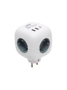 Home CUBE1 kocka elosztó USB töltővel, 3 aljzat gyermekvédelemmel, 1db USB C, 2db USB A, max. 3680 W