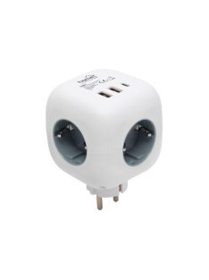   Home CUBE1 kocka elosztó USB töltővel, 3 aljzat gyermekvédelemmel, 1db USB C, 2db USB A, max. 3680 W