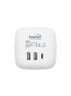   Home CUBE1 kocka elosztó USB töltővel, 3 aljzat gyermekvédelemmel, 1db USB C, 2db USB A, max. 3680 W
