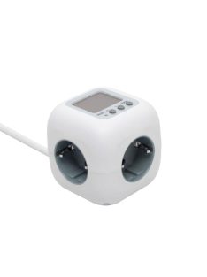  Home CUBE2P kocka elosztó, fogyasztásmérővel, max. 3680 W, 3 aljzat gyermekvédelemmel, 1,5 m hosszú vezeték