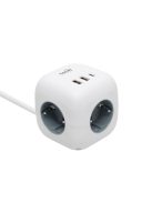 Home CUBE2 kocka elosztó, max. 3680 W, USB töltő, 3 aljzat gyermekvédelemmel, 1,5 m hosszú vezeték
