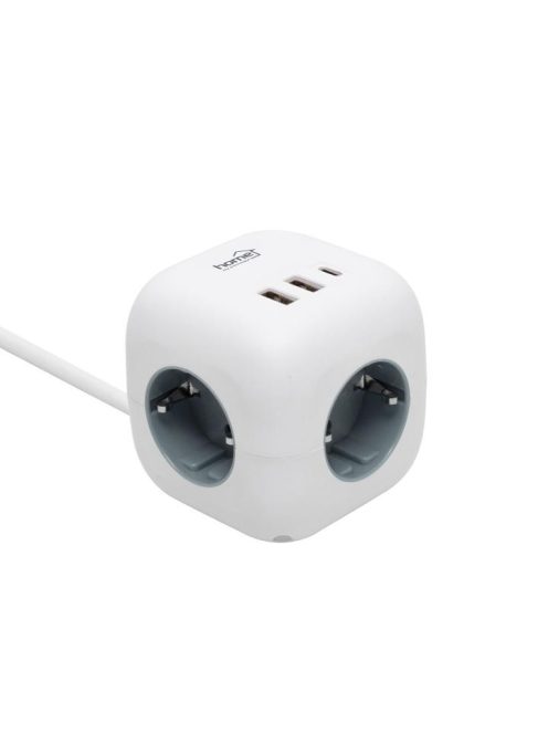 Home CUBE2 kocka elosztó, max. 3680 W, USB töltő, 3 aljzat gyermekvédelemmel, 1,5 m hosszú vezeték