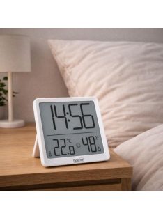   HOME HC17 páratartalom és hőmérséklet mérő ébresztőóra, prémium LCD kijelzővel, hűtőszekrényre, bútorra, falra helyezhető