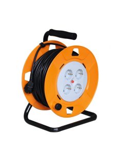   Home HJR 4-25/1,5 kábeldob, 25 m, IP20 kivitel, fém talp, H05VV-F 3G1,5 mm2 kábel, max. 3000 W, védőkapcsoló, 4 védőérintkezős aljzat