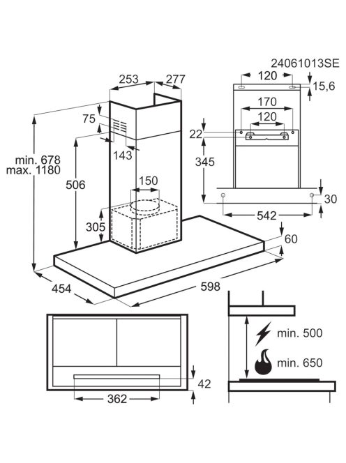 ELECTROLUX LFT816K Beépíthető kürtős páraelszívó fekete, 60 cm, Hob2Hood, 3+1 fokozat, érintővezérlés