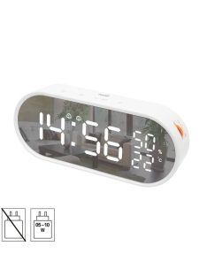   HOME LTC06 ébresztőóra, USB töltőkimenet, fehér kijelző, két ébresztési időpont, hőmérséklet és páratartalom mérés