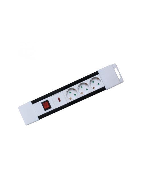 Home NVP 03K/WH túlfeszültség védett hálózati elosztó, 2 m, kapcsolós, H05VV-F 3G1,5 mm2 kábel, IP20 kivitel, 3 aljzat, max. 3500W, falra akasztható