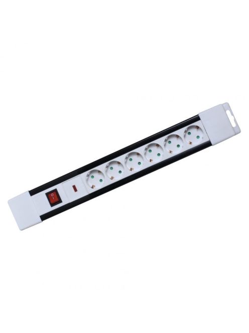 Home NVP 06K/WH túlfeszültség védett hálózati elosztó, 2 m, kapcsolós, H05VV-F 3G1,5 mm2 kábel, IP20 kivitel, 6 aljzat, max. 3500W, falra akasztható
