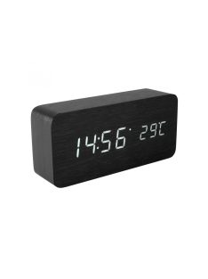   Home OC 04 digitális LED ébresztőóra, valódi faburkolat, tapsra aktiválható fehér kijelző, dátum és hőmérséklet kijelzés, elemes vagy hálózati tápellátás