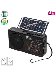   SAL RPH 1 napelemes rádió és multimédia lejátszó, hibrid töltés, 3 sávos AM-FM-SW rádió, USB/MicroSD, ~11 óra üzemidő