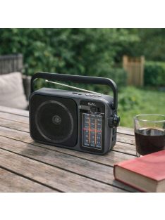   SAL RPR10 hordozható rádió multimédia lejátszóval, vezeték nélküli Bluetooth hangszóró, 3-sávos rádió, MP3 lejátszás USB/microSD eszközről, tölthető