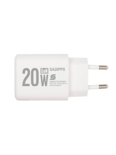   HOME SA20PPS USB hálózati gyorstöltő, 20 Watt, 2in1: USB-A + USB-C aljzat, QC + PD + PPS gyorstöltés, GaN technológia