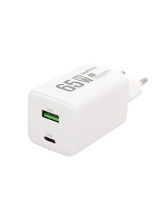   HOME SA65PPS USB hálózati szupergyors töltő, 65Watt, 2in1: USB-A + USB-C aljzat, QC + PD + PPS gyorstöltés, GaN technológia