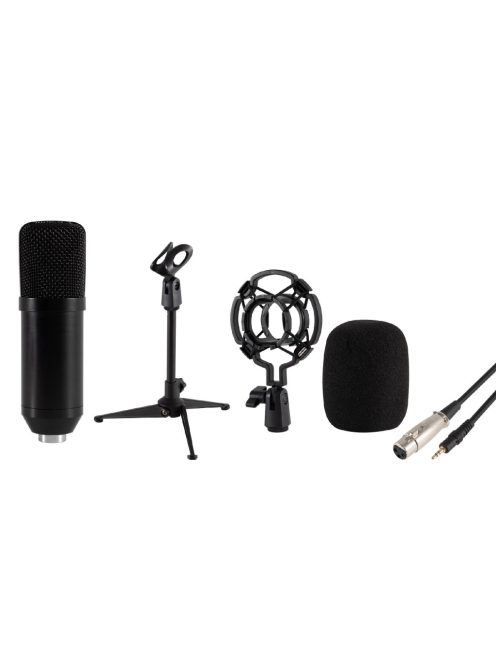 SAL M 12 stúdiómikrofon-szett, stabil asztali állvány, rezgéscsillapított, kondenzátormikrofon, kardioid iránykarakterisztika, XLR