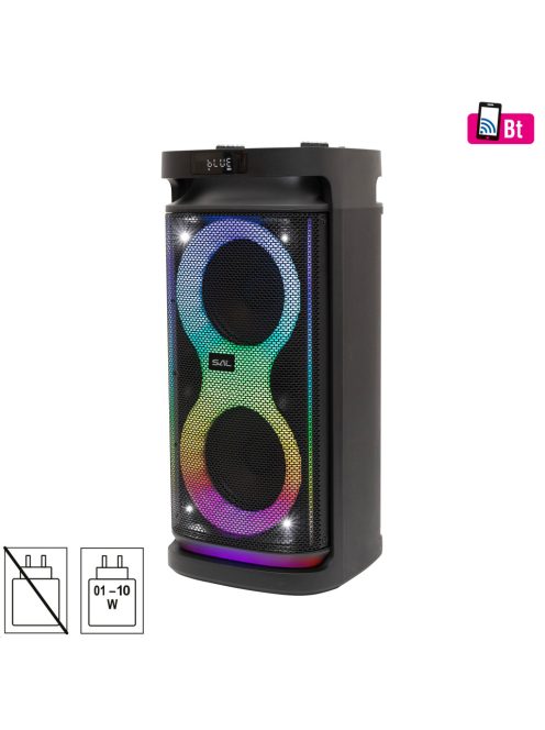 SAL PAR2100BT party hangdoboz, 80W, beépített akkumulátor és LED fénnyel, Bluetooth, FM rádió, AUX és mikrofon bemenetek, 2-utas, 3 hangszóró