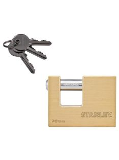   STANLEY S742-026 négyszögletes tömör rézlakat, 70 mm, 3 kulcsos