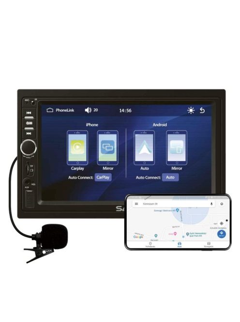 SAL VBX910 autórádió és multimédiás lejátszó, CPAA multimédia, iOS CarPlay és Android Auto, tükrözés, 18cm-es érintő-kijelző, 2xDIN, Bluetooth