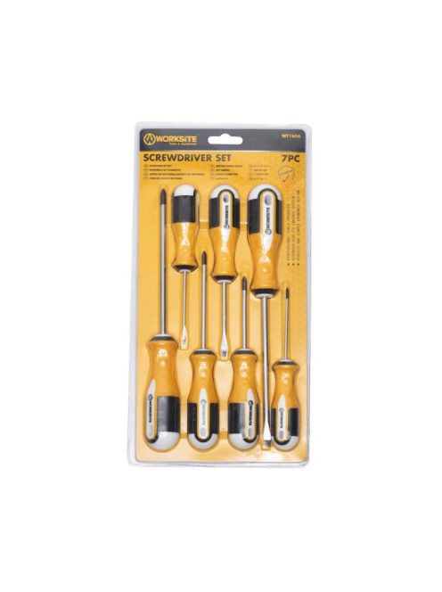 WORKSITE WT1606 csavarhúzó készlet, 7db, lapos és Phillips csillag fejek, mágneses, edzett
