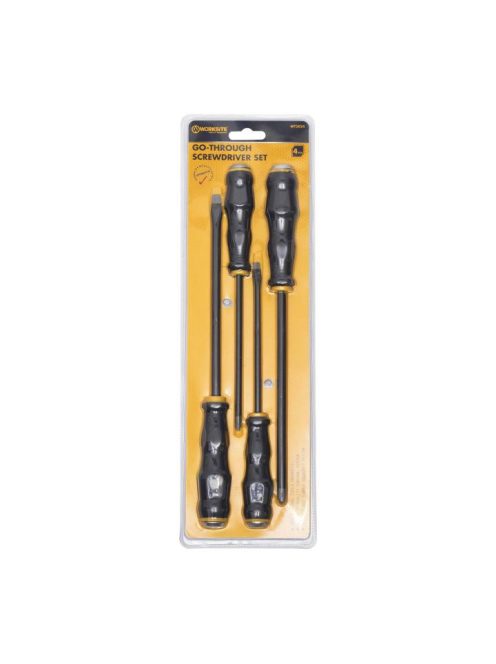 WORKSITE WT2024 átmenő csavarhúzó készlet, hosszú szárú, 4db, lapos és csillag fejek, mágneses és edzett