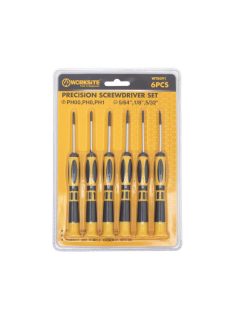   WORKSITE WT8091 műszerész csavarhúzó készlet, 6db, lapos és Phillips csillag fejek, precíziós feladatokhoz